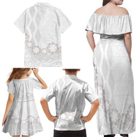 Tonga White Sunday Family Matching Off Shoulder Maxi Dress and Hawaiian Shirt Manuia le Aso Sa o Tamaiti Heilala With Ngatu Pattern LT14 - Polynesian Pride