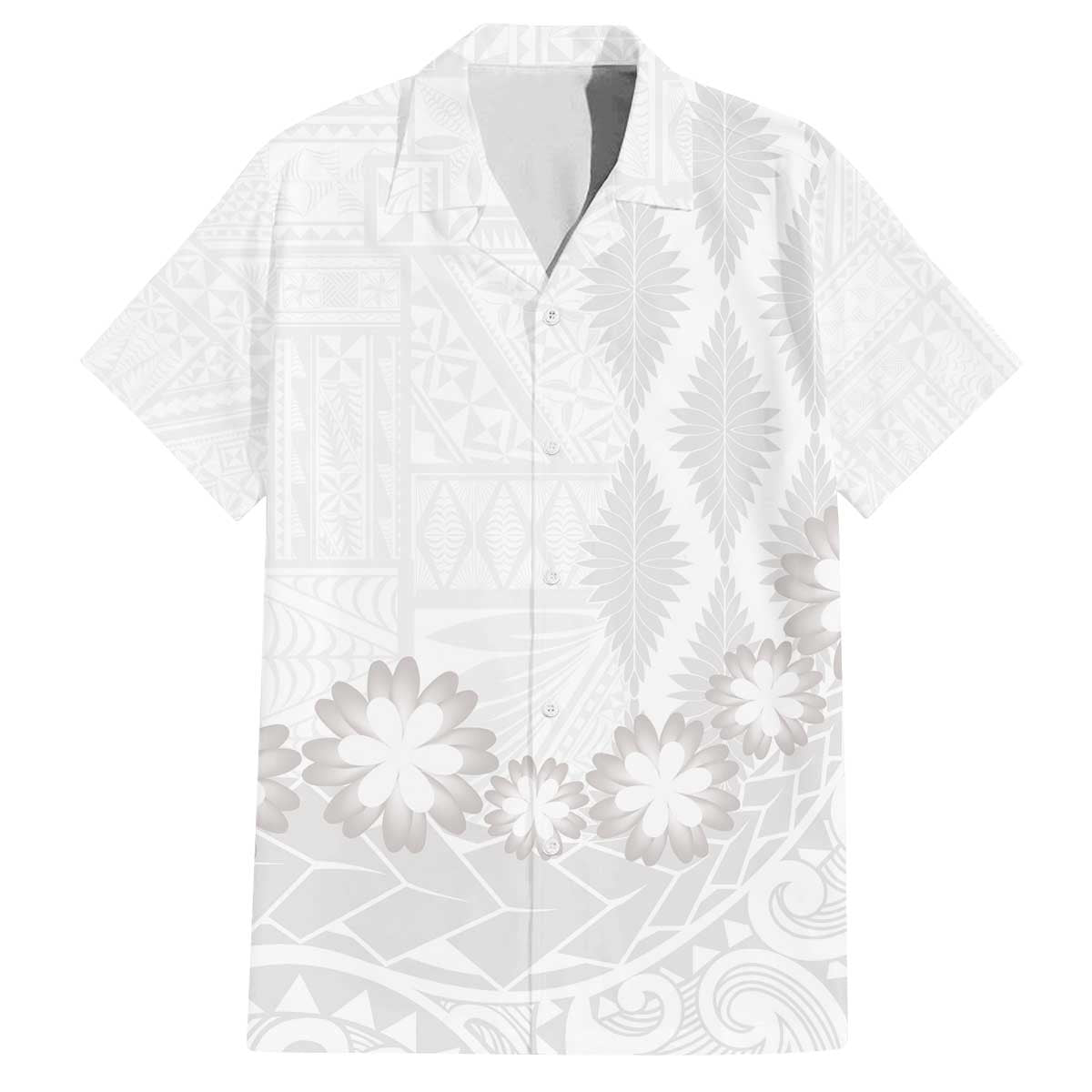 Tonga White Sunday Family Matching Off Shoulder Short Dress and Hawaiian Shirt Manuia le Aso Sa o Tamaiti Heilala With Ngatu Pattern LT14 Dad's Shirt - Short Sleeve White - Polynesian Pride