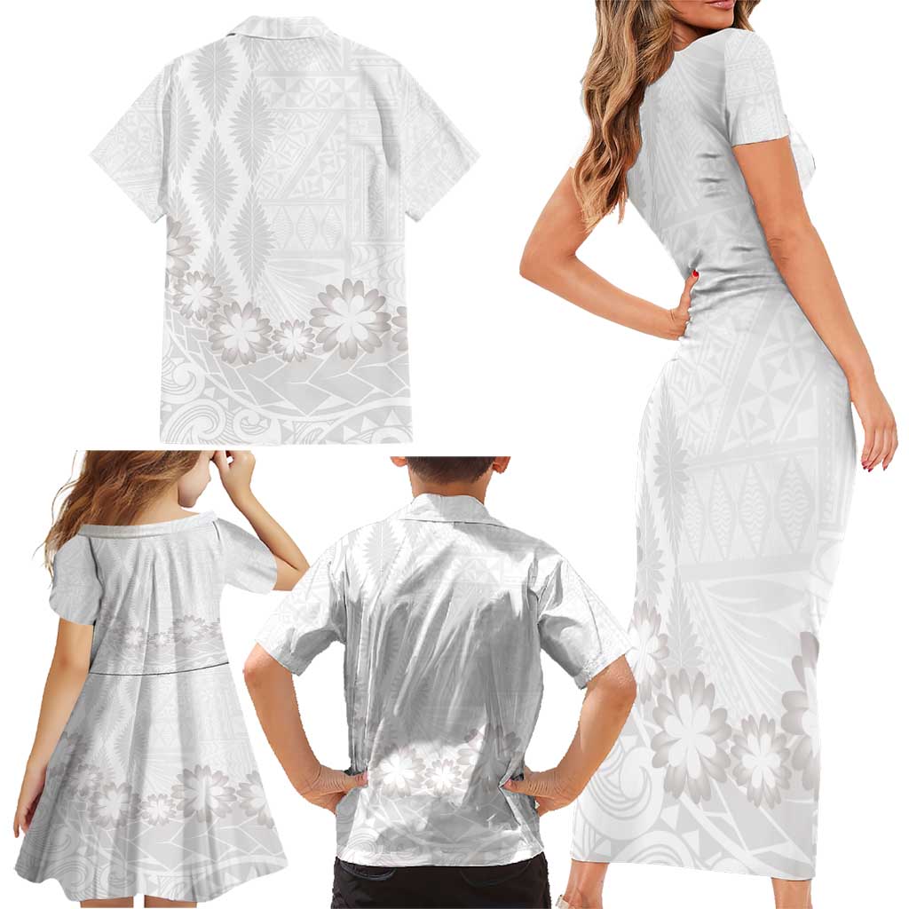 Tonga White Sunday Family Matching Short Sleeve Bodycon Dress and Hawaiian Shirt Manuia le Aso Sa o Tamaiti Heilala With Ngatu Pattern LT14 - Polynesian Pride