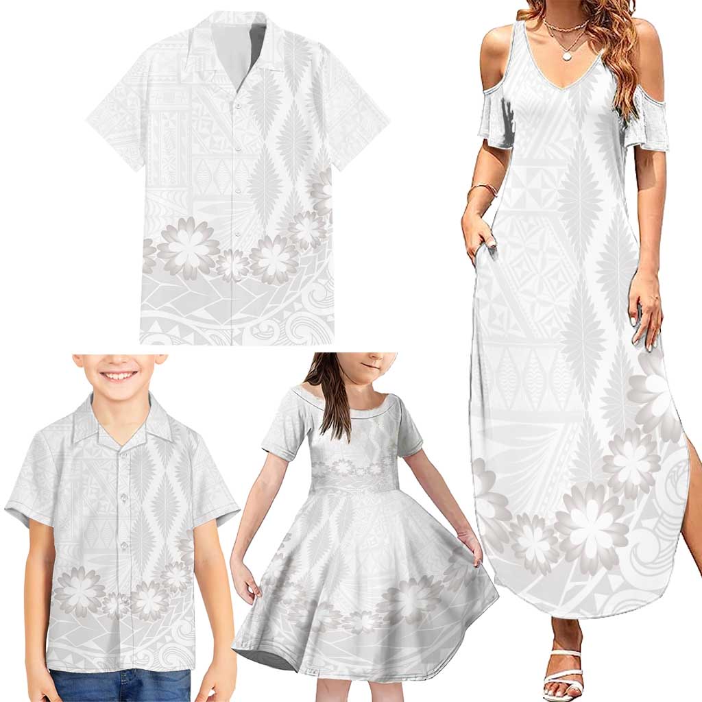 Tonga White Sunday Family Matching Summer Maxi Dress and Hawaiian Shirt Manuia le Aso Sa o Tamaiti Heilala With Ngatu Pattern LT14 - Polynesian Pride