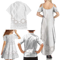 Tonga White Sunday Family Matching Summer Maxi Dress and Hawaiian Shirt Manuia le Aso Sa o Tamaiti Heilala With Ngatu Pattern LT14 - Polynesian Pride