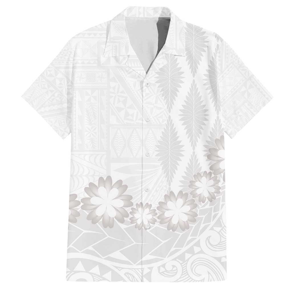 Tonga White Sunday Family Matching Tank Maxi Dress and Hawaiian Shirt Manuia le Aso Sa o Tamaiti Heilala With Ngatu Pattern LT14 Dad's Shirt - Short Sleeve White - Polynesian Pride