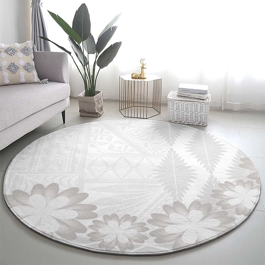 Tonga White Sunday Round Carpet Manuia le Aso Sa o Tamaiti Heilala With Ngatu Pattern