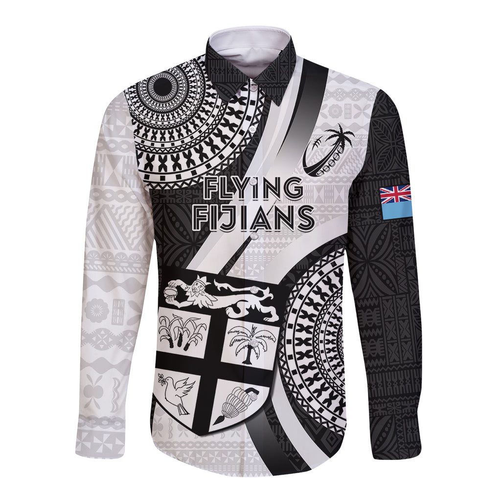 Fiji Rugby Long Sleeve Button Shirt World Cup 2023 Go Champions Fijian Tapa Black Version LT14 Unisex Black - Polynesian Pride