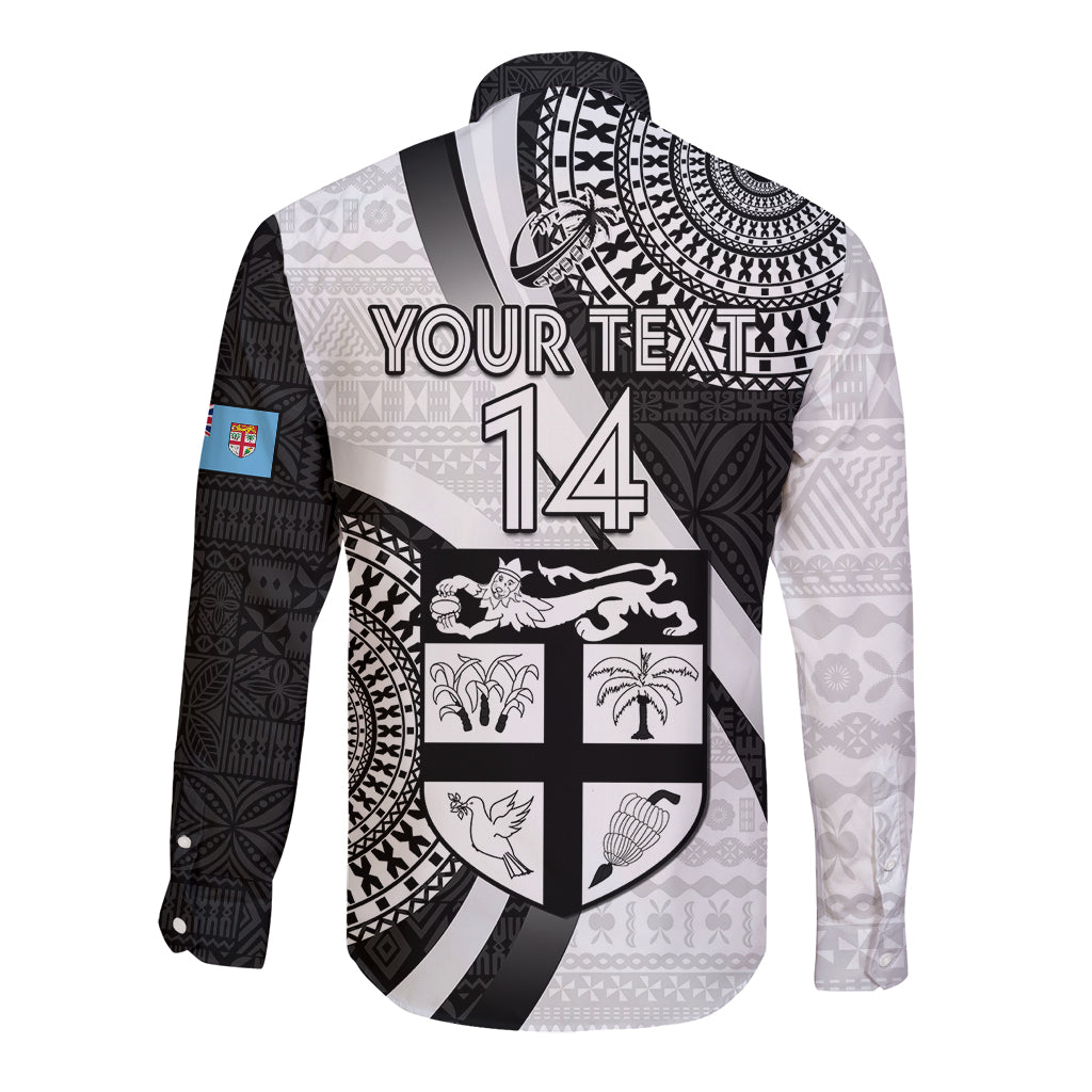 Custom Fiji Rugby Long Sleeve Button Shirt World Cup 2023 Go Champions Fijian Tapa Black Version LT14 - Polynesian Pride