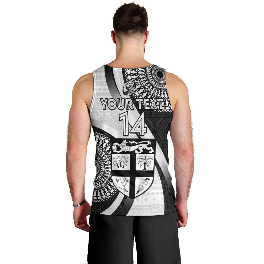 Custom Fiji Rugby Men Tank Top World Cup 2023 Go Champions Fijian Tapa Black Version LT14 - Polynesian Pride