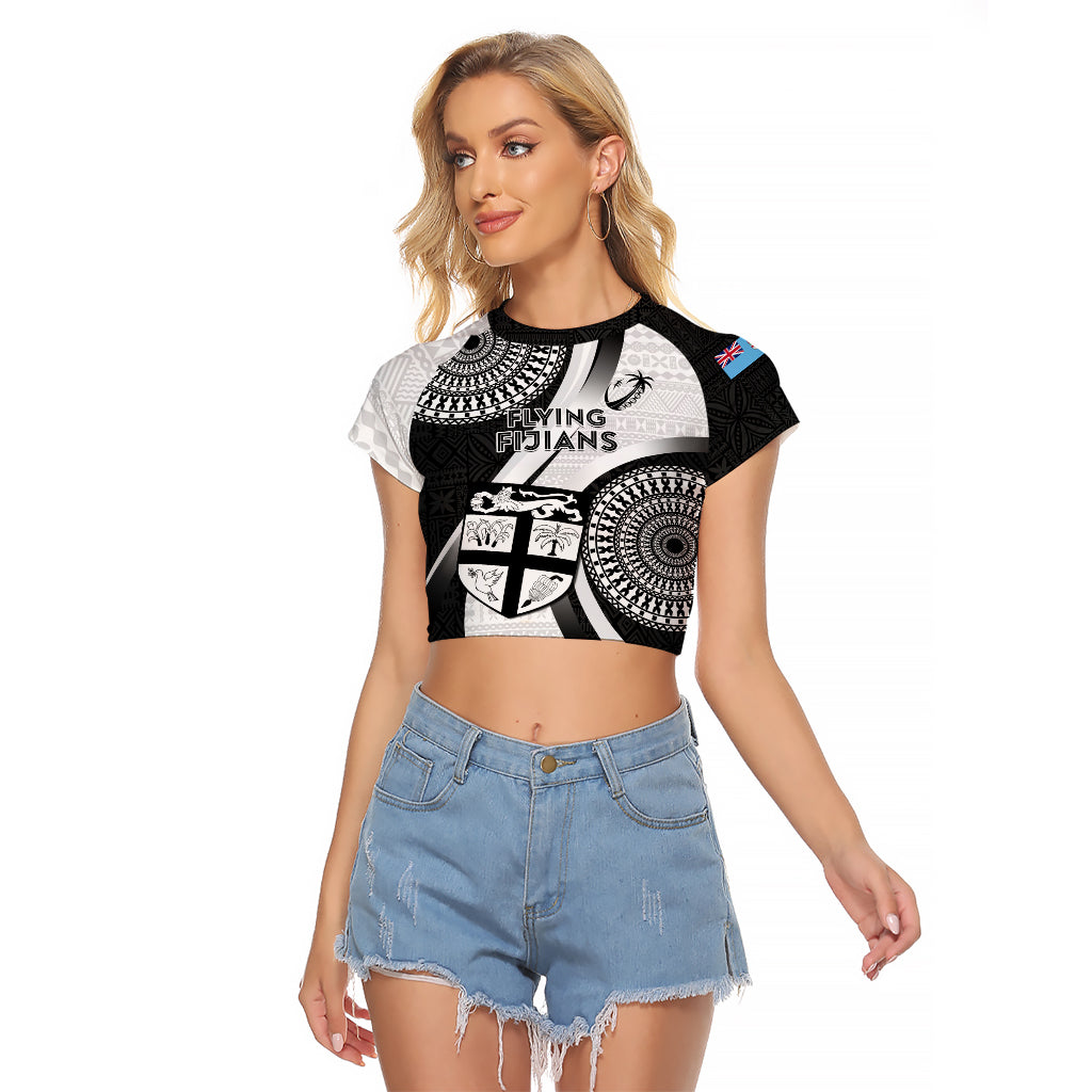 Custom Fiji Rugby Raglan Cropped T Shirt World Cup 2023 Go Champions Fijian Tapa Black Version LT14 Female Black - Polynesian Pride