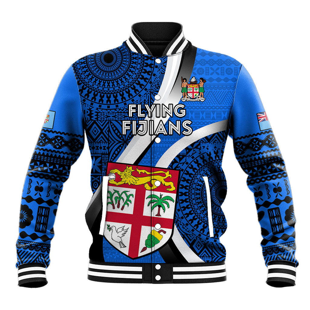 Fiji Rugby Baseball Jacket World Cup 2023 Go Champions Fijian Tapa Blue Version LT14 Unisex Blue - Polynesian Pride
