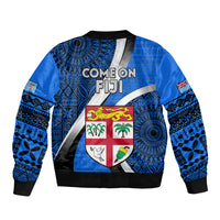 Fiji Rugby Bomber Jacket World Cup 2023 Go Champions Fijian Tapa Blue Version LT14 - Polynesian Pride