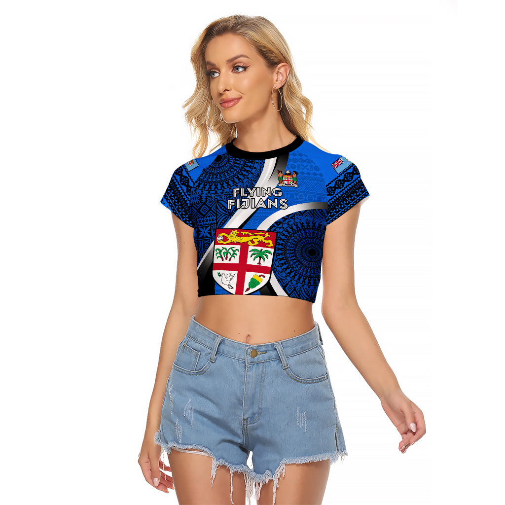 Fiji Rugby Raglan Cropped T Shirt World Cup 2023 Go Champions Fijian Tapa Blue Version LT14 Female Blue - Polynesian Pride