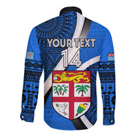 Custom Fiji Rugby Long Sleeve Button Shirt World Cup 2023 Go Champions Fijian Tapa Blue Version LT14 - Polynesian Pride