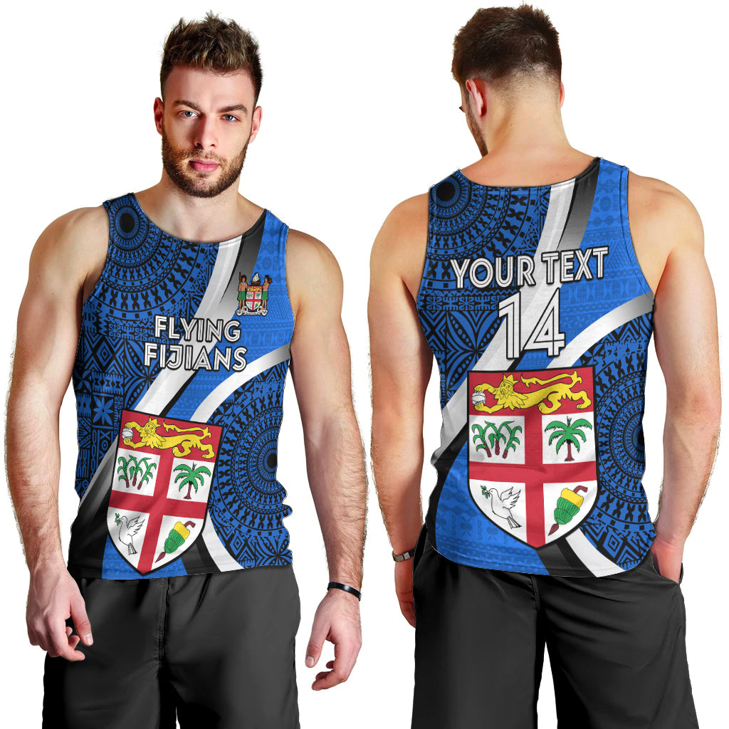 Custom Fiji Rugby Men Tank Top World Cup 2023 Go Champions Fijian Tapa Blue Version LT14 - Polynesian Pride