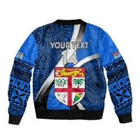 Custom Fiji Rugby Sleeve Zip Bomber Jacket World Cup 2023 Go Champions Fijian Tapa Blue Version LT14 - Polynesian Pride