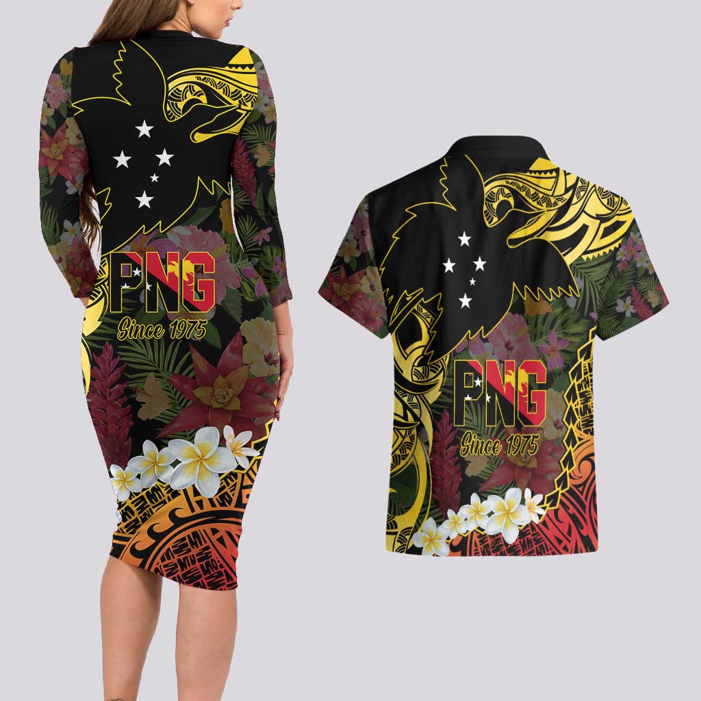 Papua New Guinea 50th Independence Anniversary Couples Matching Long Sleeve Bodycon Dress and Hawaiian Shirt Independen Stet bilong Papua Niu Gini LT14 - Polynesian Pride