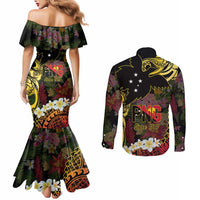 Papua New Guinea 50th Independence Anniversary Couples Matching Mermaid Dress and Long Sleeve Button Shirt Independen Stet bilong Papua Niu Gini LT14 - Polynesian Pride