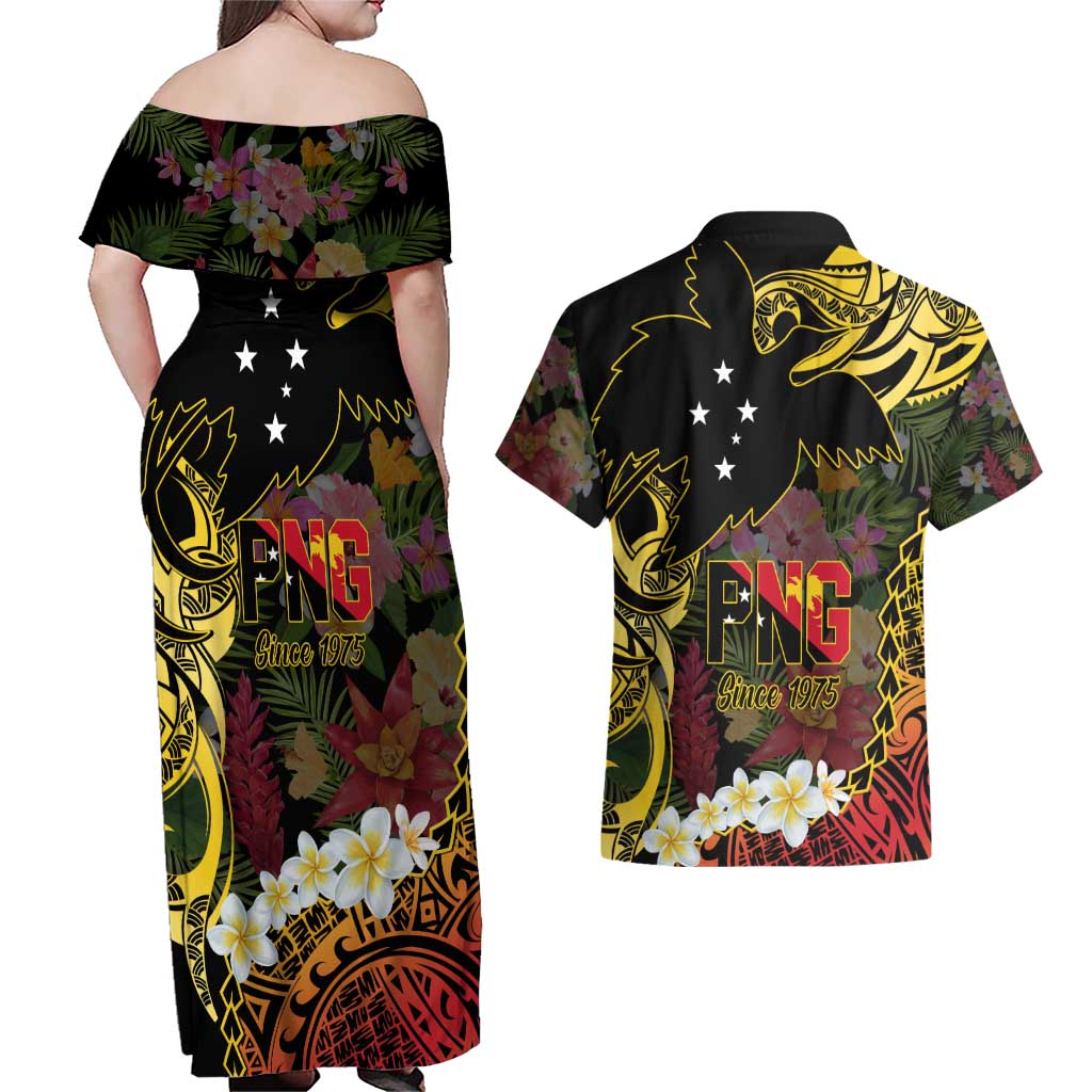 Papua New Guinea 50th Independence Anniversary Couples Matching Off Shoulder Maxi Dress and Hawaiian Shirt Independen Stet bilong Papua Niu Gini LT14 - Polynesian Pride