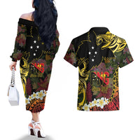 Papua New Guinea 50th Independence Anniversary Couples Matching Off The Shoulder Long Sleeve Dress and Hawaiian Shirt Independen Stet bilong Papua Niu Gini LT14 - Polynesian Pride