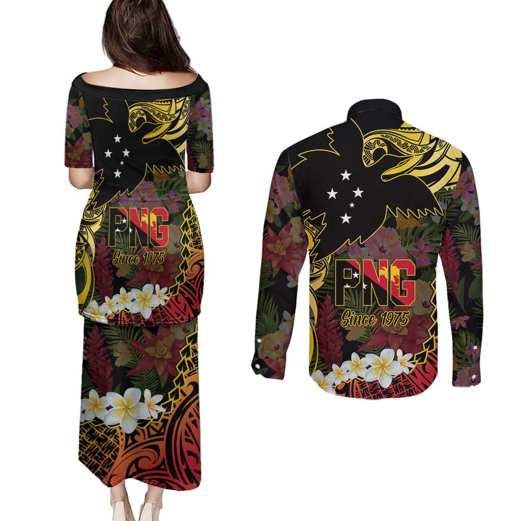Papua New Guinea 50th Independence Anniversary Couples Matching Puletasi and Long Sleeve Button Shirt Independen Stet bilong Papua Niu Gini LT14 - Polynesian Pride