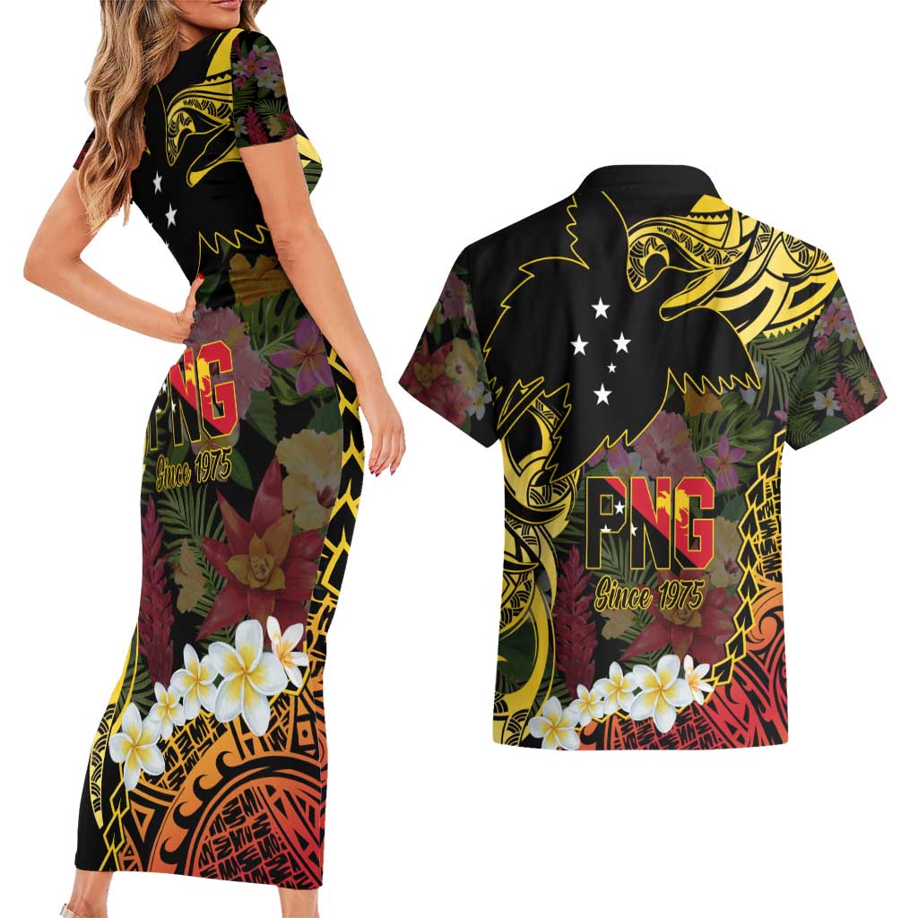 Papua New Guinea 50th Independence Anniversary Couples Matching Short Sleeve Bodycon Dress and Hawaiian Shirt Independen Stet bilong Papua Niu Gini LT14 - Polynesian Pride