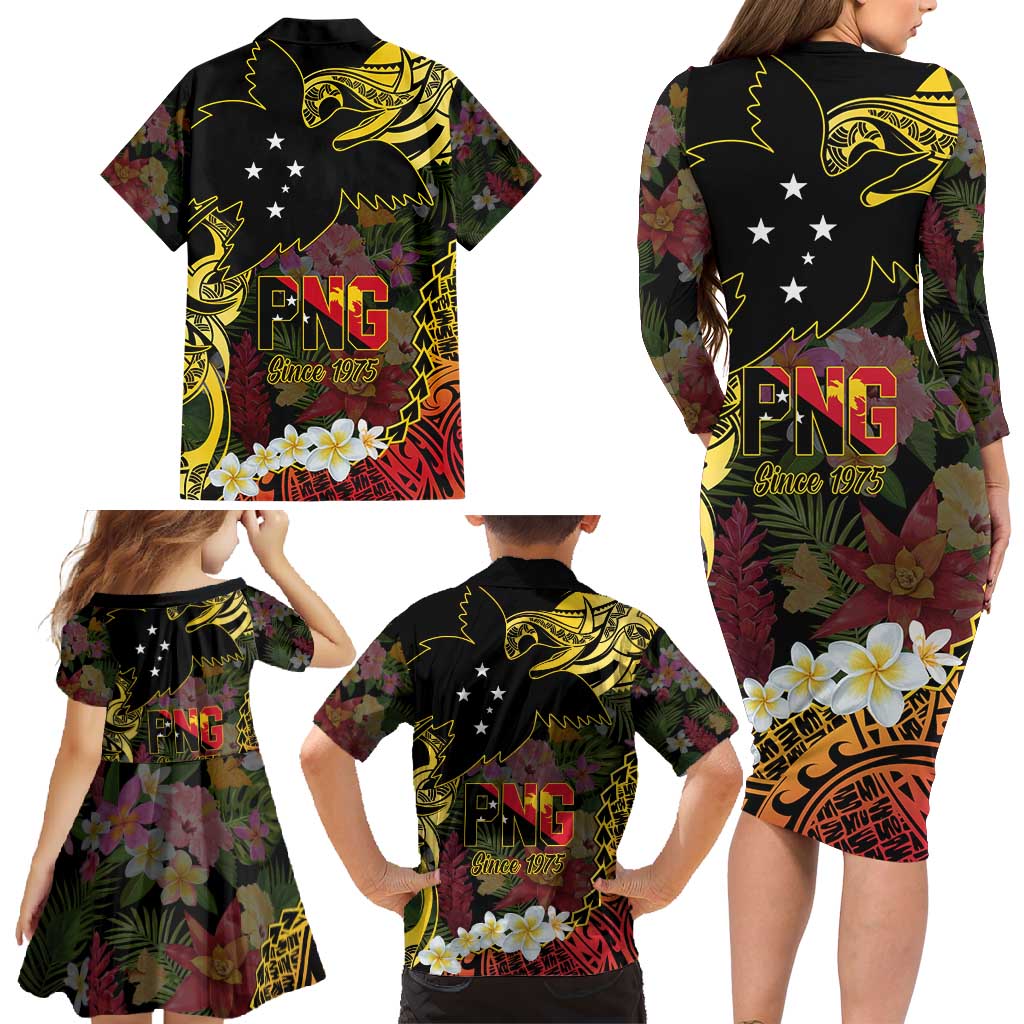 Papua New Guinea 50th Independence Anniversary Family Matching Long Sleeve Bodycon Dress and Hawaiian Shirt Independen Stet bilong Papua Niu Gini LT14 - Polynesian Pride
