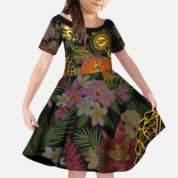 Papua New Guinea 50th Independence Anniversary Family Matching Off Shoulder Maxi Dress and Hawaiian Shirt Independen Stet bilong Papua Niu Gini LT14 Daughter's Dress Black - Polynesian Pride