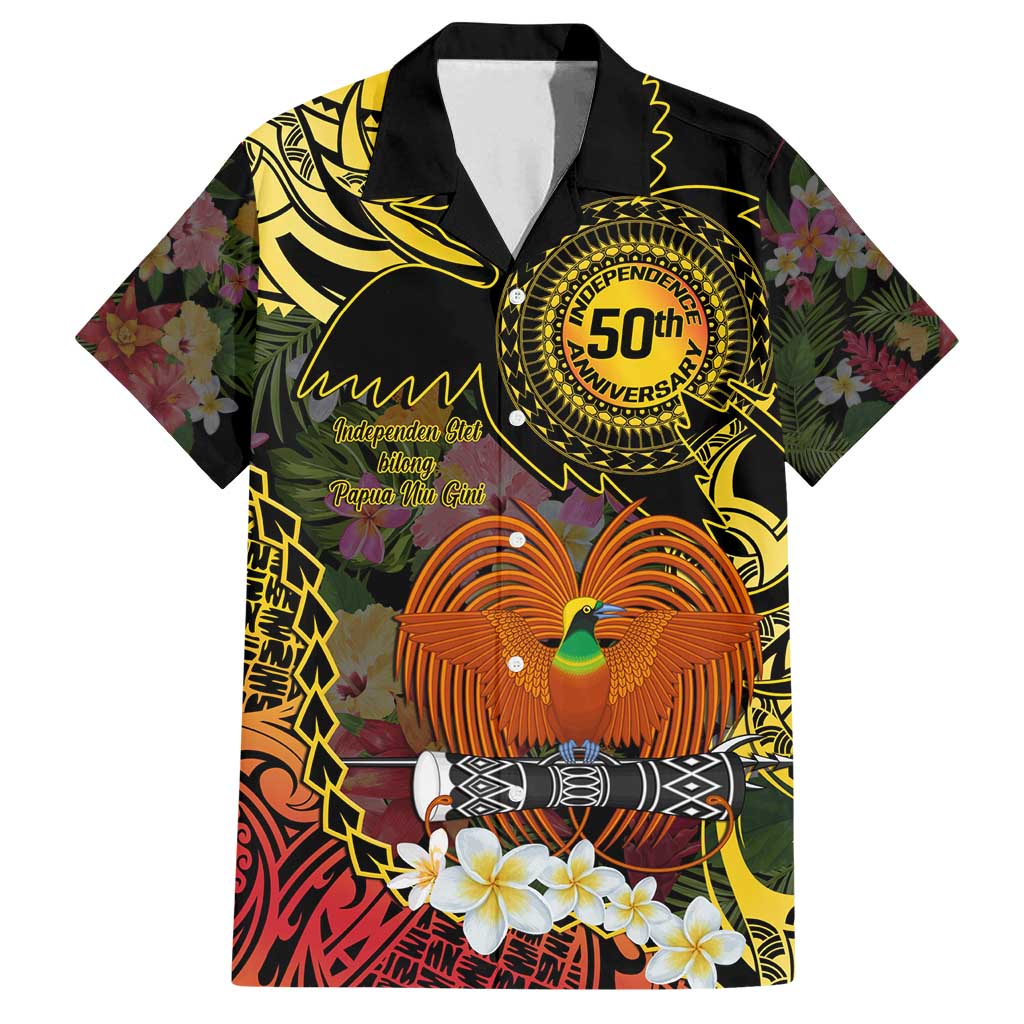 Papua New Guinea 50th Independence Anniversary Family Matching Puletasi and Hawaiian Shirt Independen Stet bilong Papua Niu Gini LT14 Dad's Shirt - Short Sleeve Black - Polynesian Pride