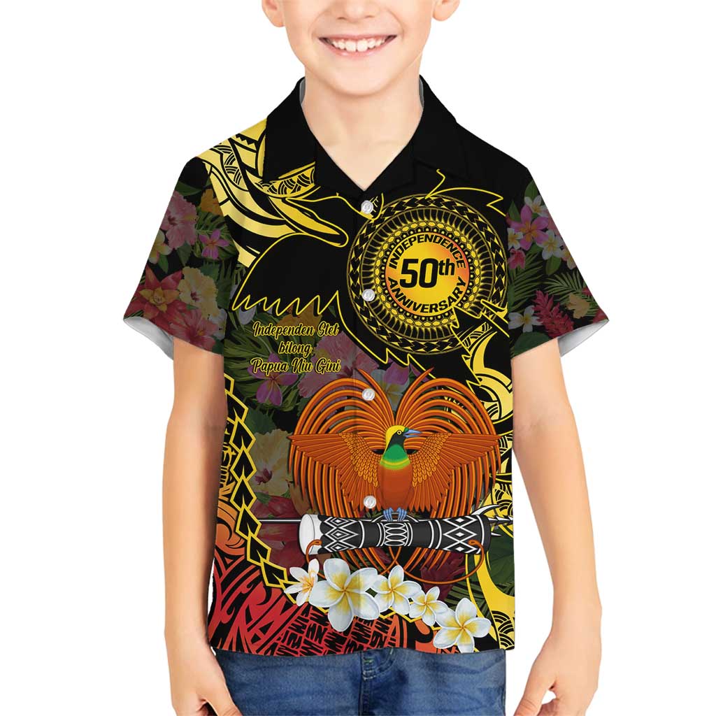 Papua New Guinea 50th Independence Anniversary Family Matching Puletasi and Hawaiian Shirt Independen Stet bilong Papua Niu Gini LT14 Son's Shirt Black - Polynesian Pride