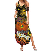 Papua New Guinea 50th Independence Anniversary Family Matching Summer Maxi Dress and Hawaiian Shirt Independen Stet bilong Papua Niu Gini LT14 Mom's Dress Black - Polynesian Pride