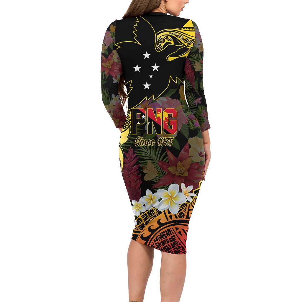 Papua New Guinea 50th Independence Anniversary Long Sleeve Bodycon Dress Independen Stet bilong Papua Niu Gini LT14 - Polynesian Pride