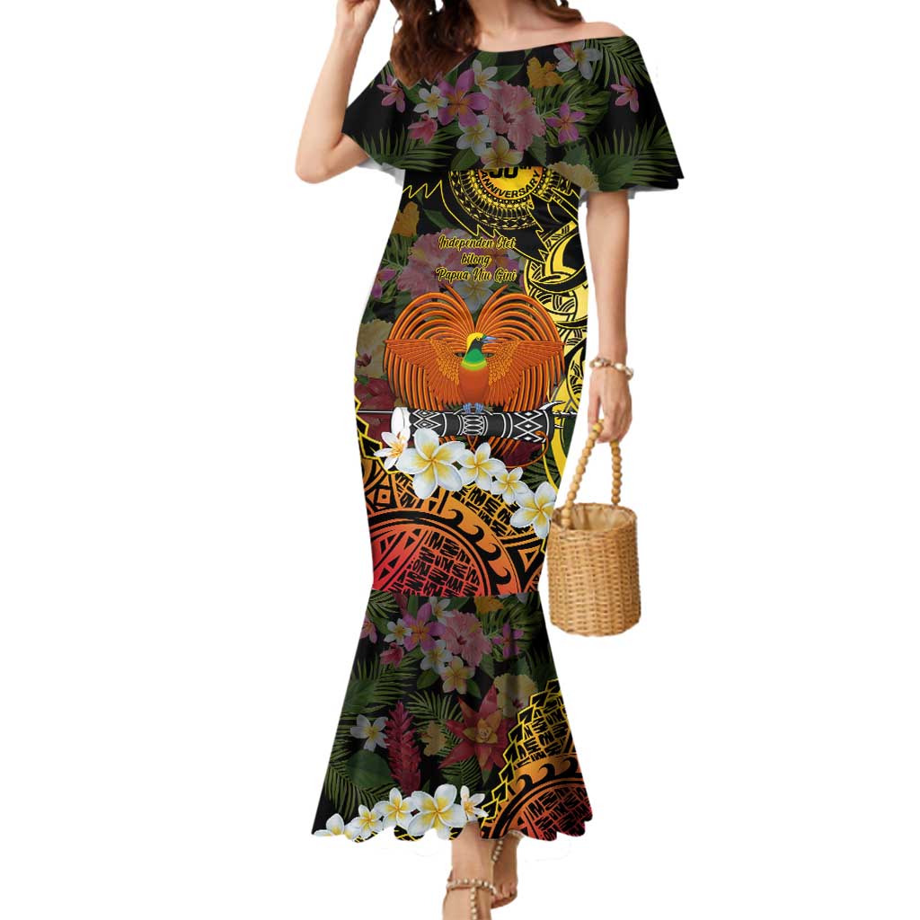 Papua New Guinea 50th Independence Anniversary Mermaid Dress Independen Stet bilong Papua Niu Gini LT14 Women Black - Polynesian Pride