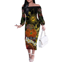 Papua New Guinea 50th Independence Anniversary Off The Shoulder Long Sleeve Dress Independen Stet bilong Papua Niu Gini LT14 Women Black - Polynesian Pride