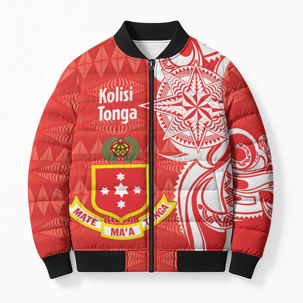 Personalised Kolisi Tonga Bomber Puffer Jacket Mate Maa Tonga Ngatu Pattern - Polynesian Pride
