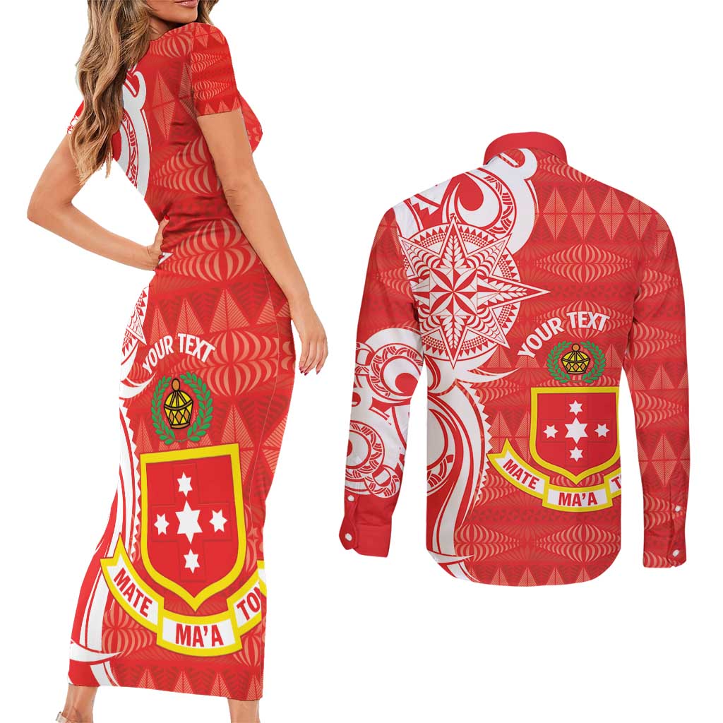 Personalised Kolisi Tonga Couples Matching Short Sleeve Bodycon Dress and Long Sleeve Button Shirt Mate Maa Tonga Ngatu Pattern - Polynesian Pride