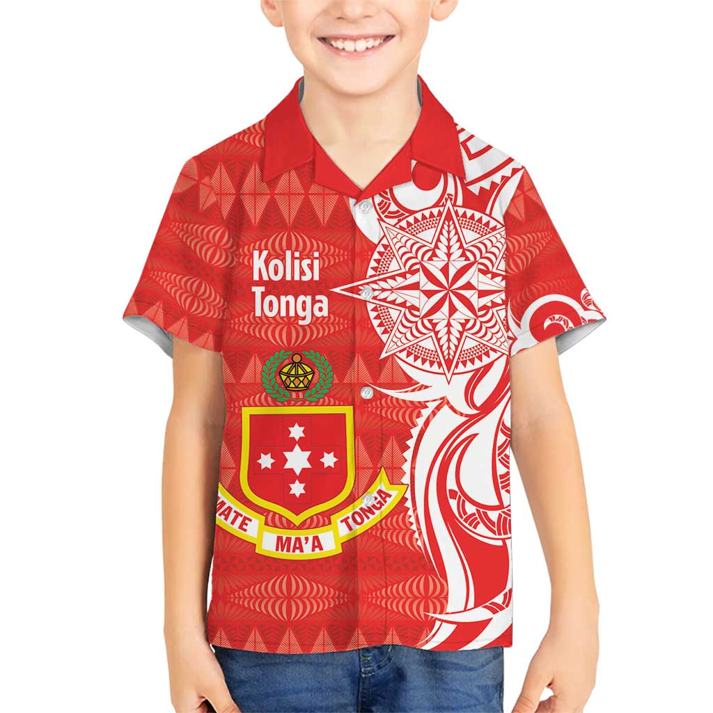 Personalised Kolisi Tonga Family Matching Off Shoulder Maxi Dress and Hawaiian Shirt Mate Maa Tonga Ngatu Pattern - Polynesian Pride