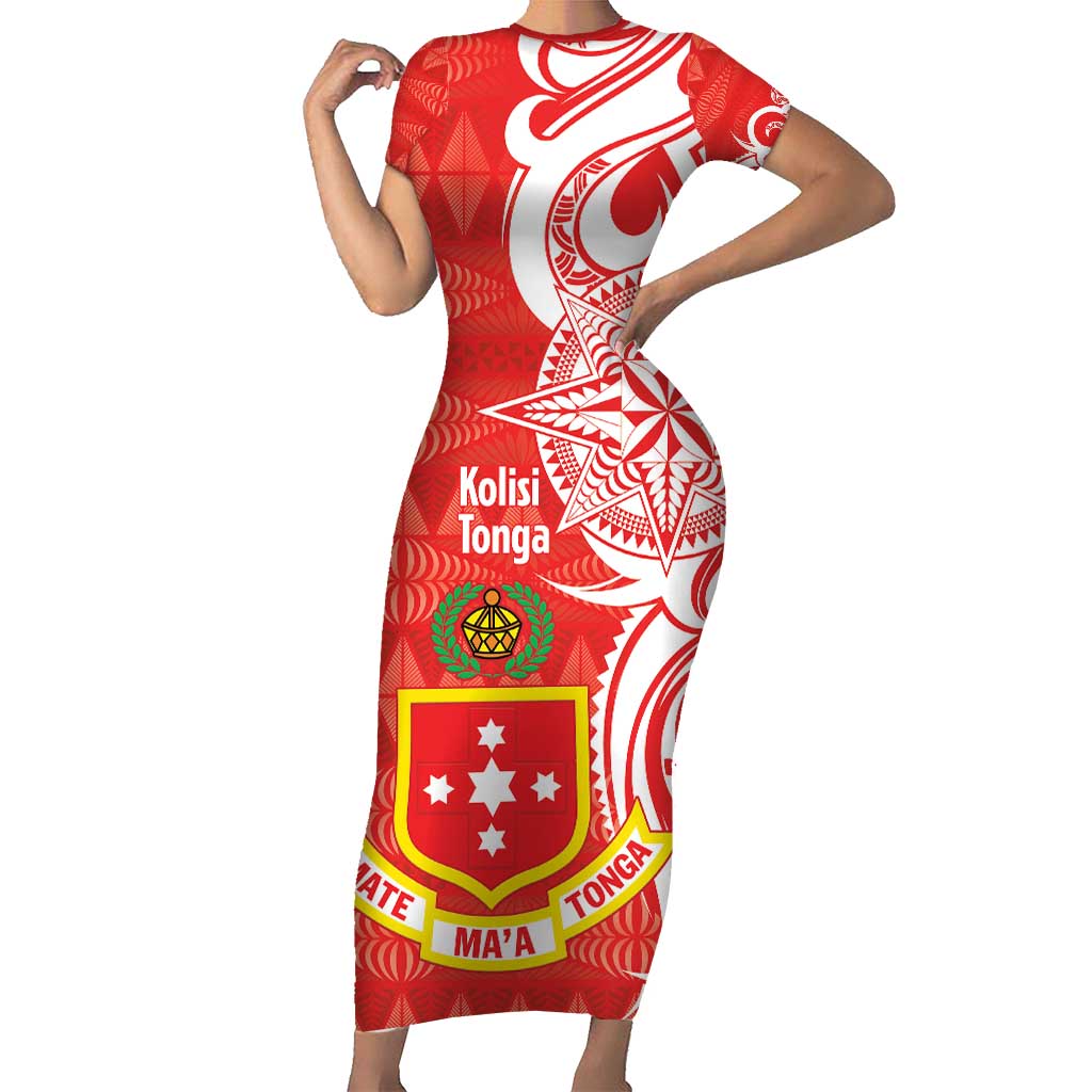 Personalised Kolisi Tonga Family Matching Short Sleeve Bodycon Dress and Hawaiian Shirt Mate Maa Tonga Ngatu Pattern - Polynesian Pride