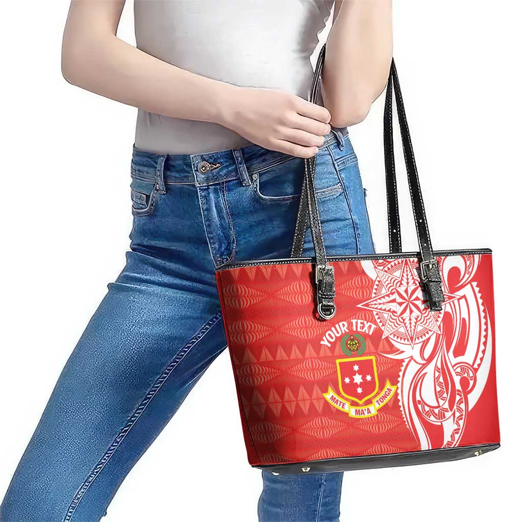Personalised Kolisi Tonga Leather Tote Bag Mate Maa Tonga Ngatu Pattern - Polynesian Pride