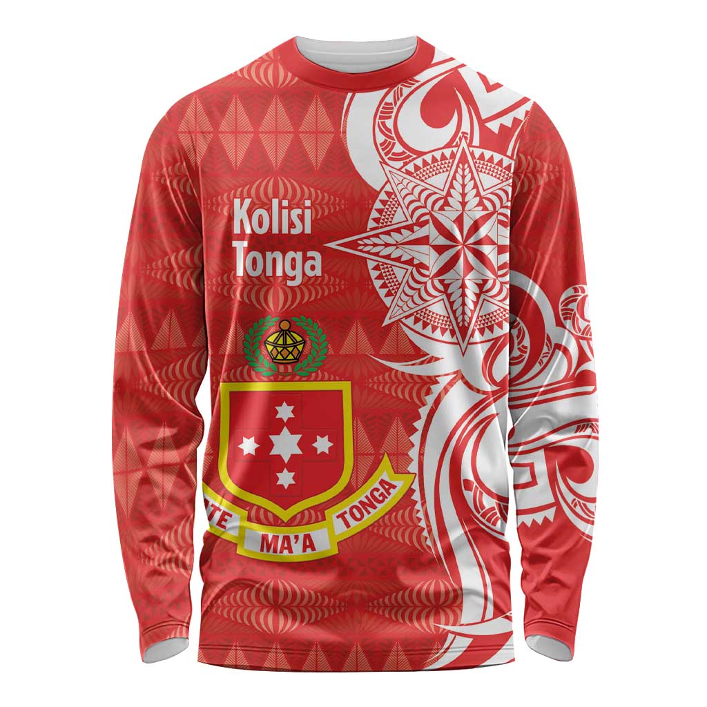 Personalised Kolisi Tonga Long Sleeve Shirt Mate Maa Tonga Ngatu Pattern - Polynesian Pride