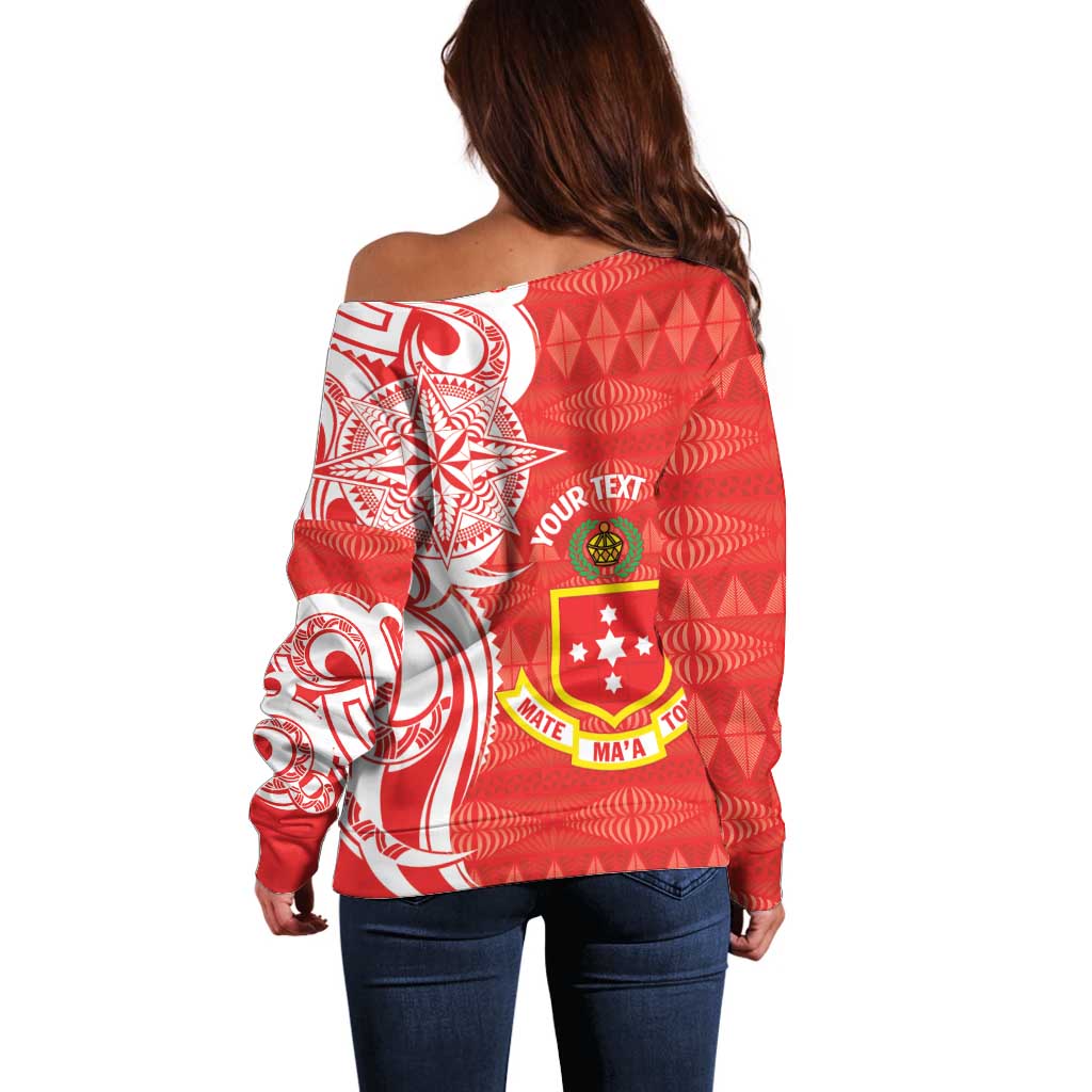 Personalised Kolisi Tonga Off Shoulder Sweater Mate Maa Tonga Ngatu Pattern - Polynesian Pride