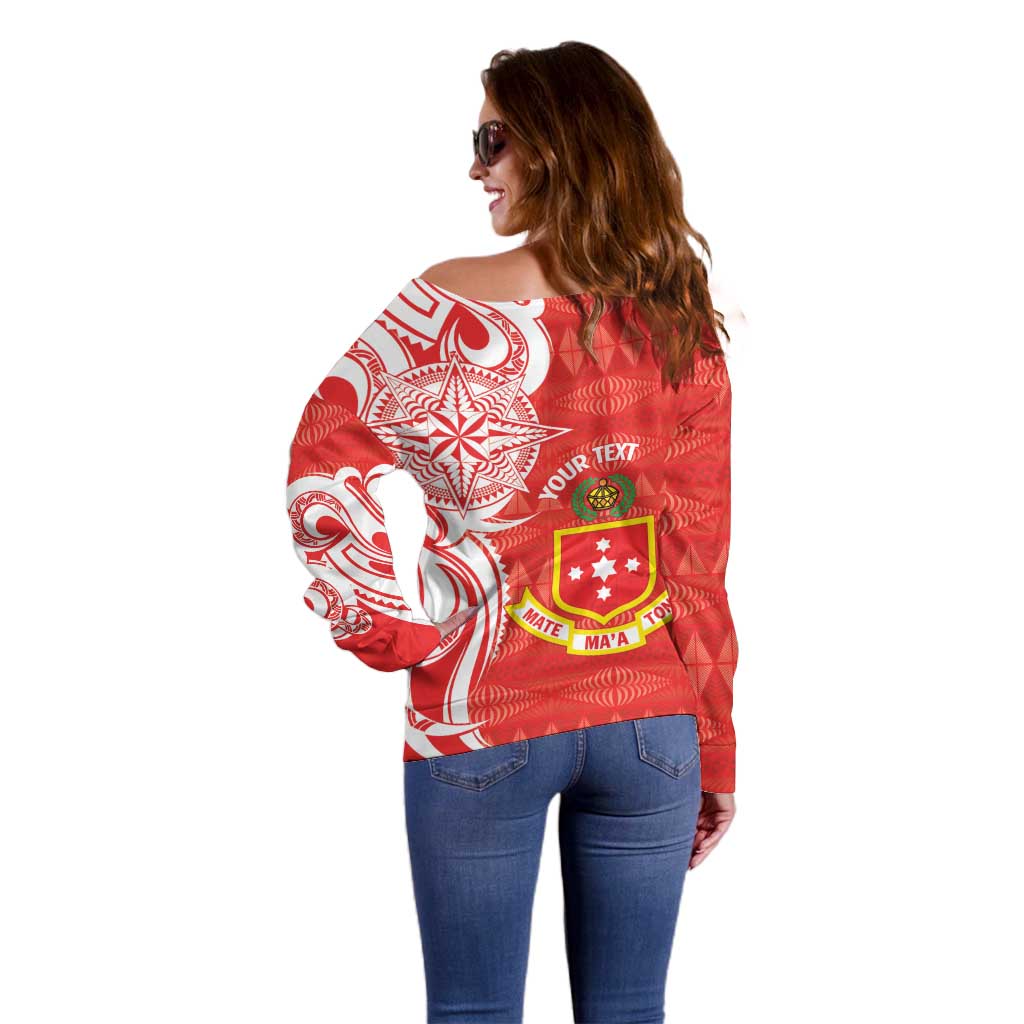 Personalised Kolisi Tonga Off Shoulder Sweater Mate Maa Tonga Ngatu Pattern - Polynesian Pride