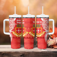 Personalised Kolisi Tonga Tumbler With Handle Mate Maa Tonga Ngatu Pattern - Polynesian Pride