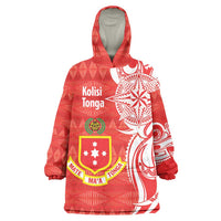 Personalised Kolisi Tonga Wearable Blanket Hoodie Mate Maa Tonga Ngatu Pattern LT14 One Size Red - Polynesian Pride