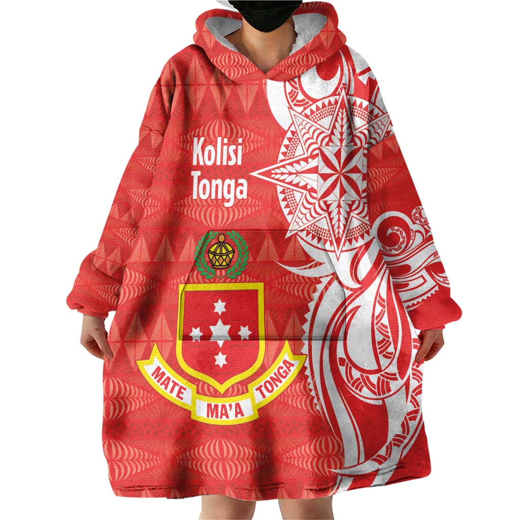 Personalised Kolisi Tonga Wearable Blanket Hoodie Mate Maa Tonga Ngatu Pattern LT14 - Polynesian Pride