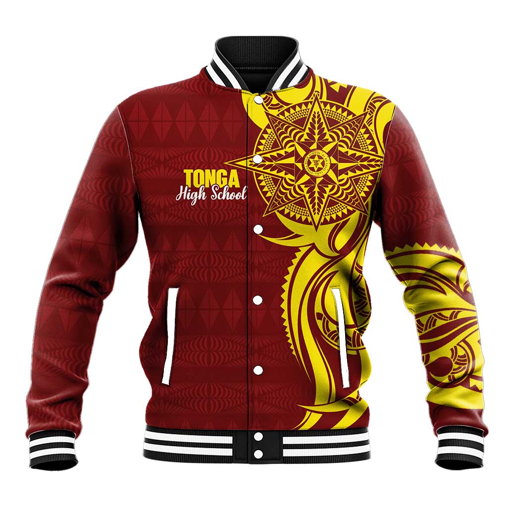 Personalised Tonga High School Baseball Jacket THS Tongan Ngatu Pattern - Polynesian Pride