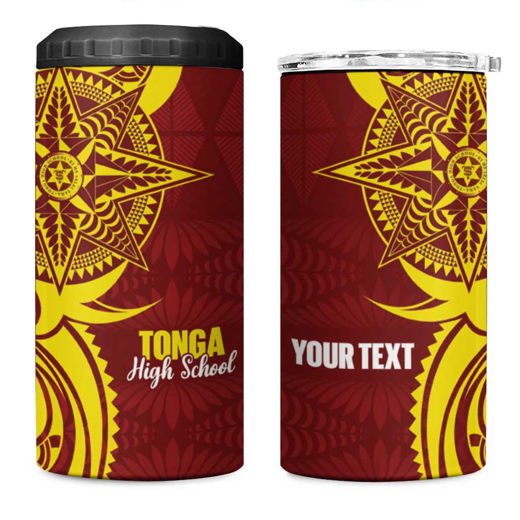 Personalised Tonga High School 4 in 1 Can Cooler Tumbler THS Tongan Ngatu Pattern - Polynesian Pride