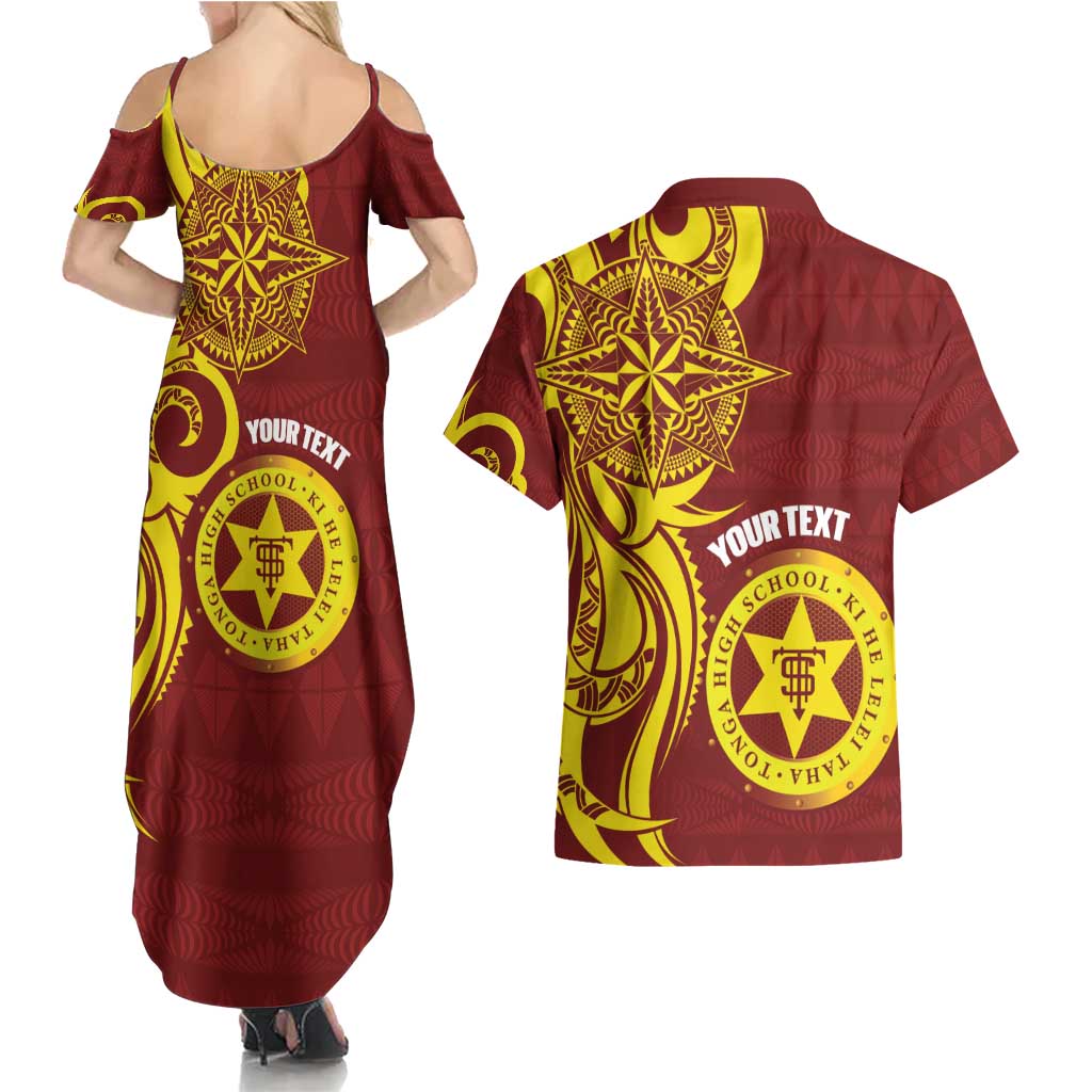 Personalised Tonga High School Couples Matching Summer Maxi Dress and Hawaiian Shirt THS Tongan Ngatu Pattern - Polynesian Pride