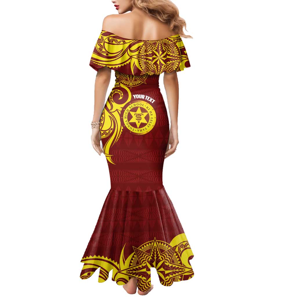 Personalised Tonga High School Family Matching Mermaid Dress and Hawaiian Shirt THS Tongan Ngatu Pattern - Polynesian Pride