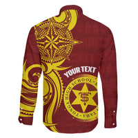 Personalised Tonga High School Family Matching Off The Shoulder Long Sleeve Dress and Hawaiian Shirt THS Tongan Ngatu Pattern - Polynesian Pride