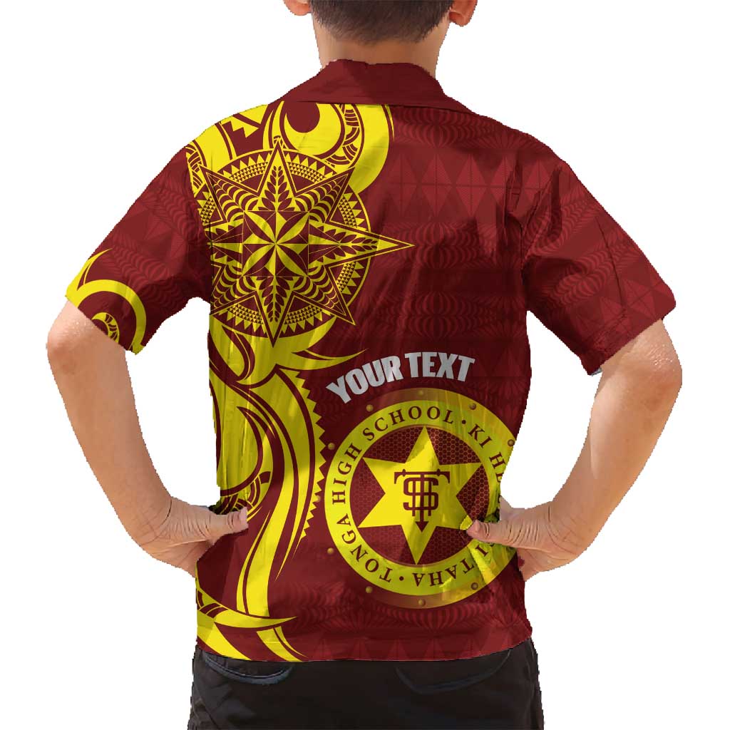 Personalised Tonga High School Family Matching Off Shoulder Short Dress and Hawaiian Shirt THS Tongan Ngatu Pattern - Polynesian Pride
