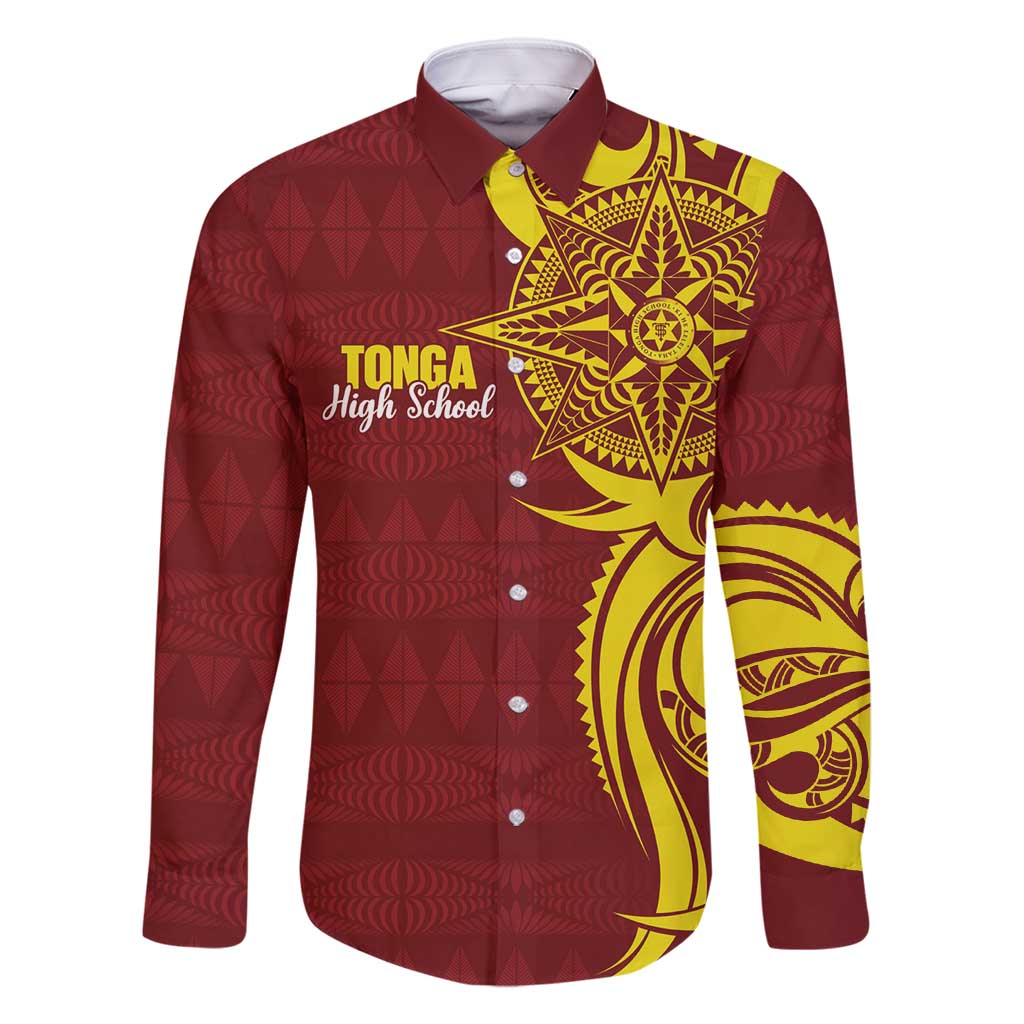 Personalised Tonga High School Family Matching Off Shoulder Short Dress and Hawaiian Shirt THS Tongan Ngatu Pattern - Polynesian Pride