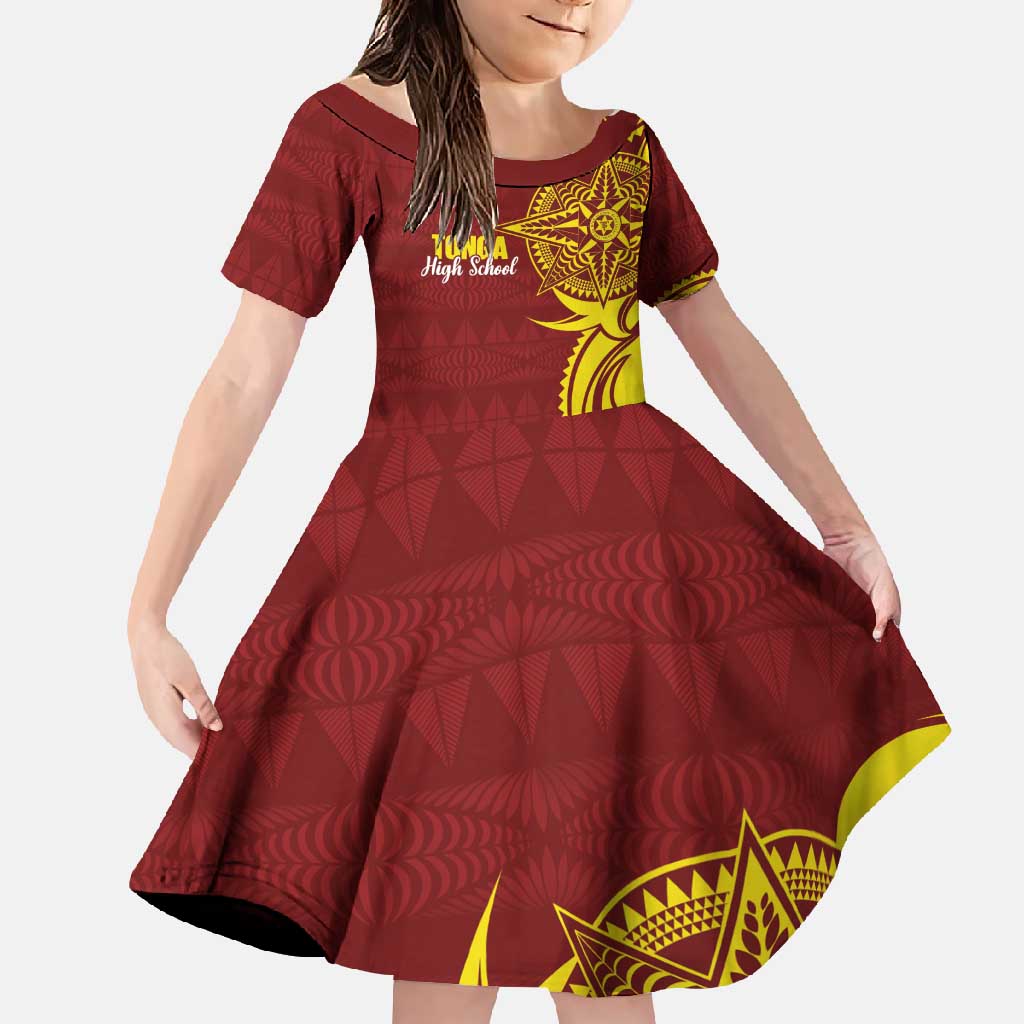 Personalised Tonga High School Family Matching Short Sleeve Bodycon Dress and Hawaiian Shirt THS Tongan Ngatu Pattern - Polynesian Pride